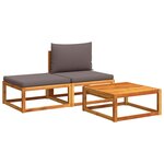vidaXL Salon de jardin avec coussins 3 Pièces bois massif d'acacia