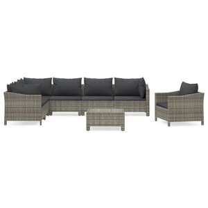 vidaXL Salon de jardin 8 Pièces avec coussins Gris Résine tressée