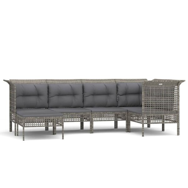 vidaXL Salon de jardin 6 Pièces avec coussins Gris Résine tressée