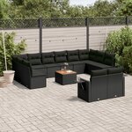 vidaXL Salon de jardin avec coussins 13 Pièces noir résine tressée