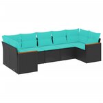 vidaXL Salon de jardin 7 Pièces avec coussins noir résine tressée