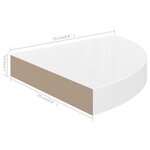 vidaXL Étagère d'angle flottante Blanc brillant 25 x 25 x 3 8 cm MDF