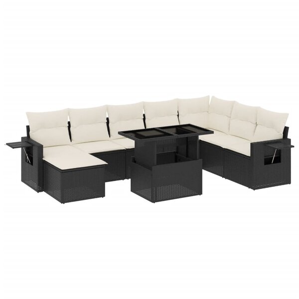 vidaXL Salon de jardin 8 Pièces avec coussins noir résine tressée