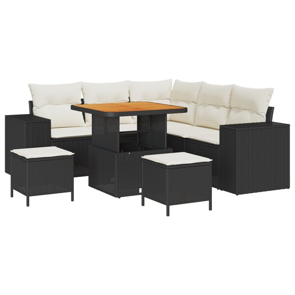 vidaXL Ensemble de canapé de jardin 8 pièces avec coussins noir poly rotin acacia