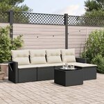 vidaXL Salon de jardin 6 Pièces avec coussins noir résine tressée