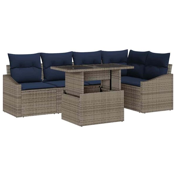 vidaXL Ensemble de canapé de jardin avec coussin 6 Pièces Gris et marine