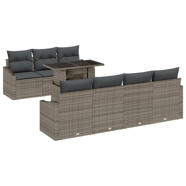 vidaXL Ensemble de canapé de jardin 8 pièces avec coussins gris en poly rattan