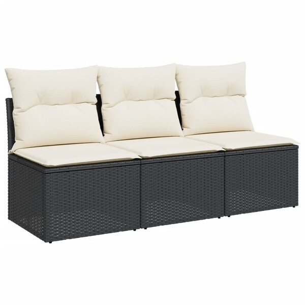 vidaXL Canapé de jardin avec coussins 3 places noir résine tressée