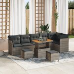 Ensemble de Canapé de Jardin 9 Pièces avec Coussins Rattan Gris Poly Acacia