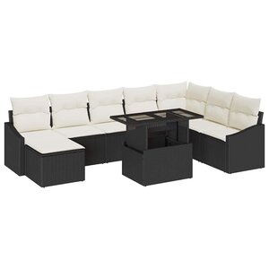 vidaXL Ensemble de canapé de jardin avec coussin 9 Pièces Noir et Crème