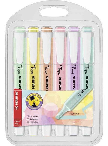 Surligneur Swing cool Pastel Edition Pochette de 6 surligneurs Coloris assortis STABILO