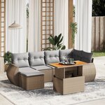 vidaXL Salon de jardin avec coussins 7 Pièces beige résine tressée