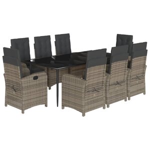 vidaXL Ensemble à manger de jardin 9 Pièces coussins gris résine tressée