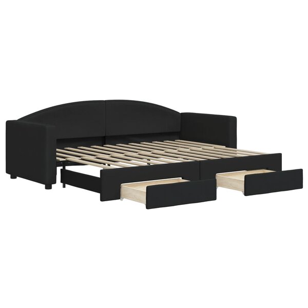 vidaXL Lit de jour avec gigogne et tiroirs noir 80x200 cm tissu