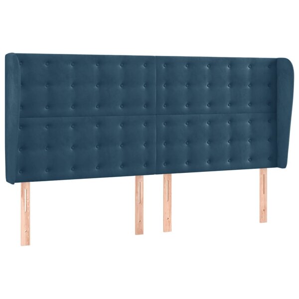 vidaXL Tête de lit avec oreilles Bleu foncé 163x23x118/128 cm Velours