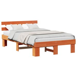 vidaXL Cadre de lit avec tête de lit Brun cire 135 x 190 cm Pin massif
