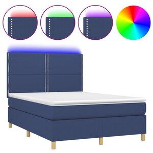 vidaXL Sommier à lattes de lit et matelas et LED Bleu 140x190 cm Tissu