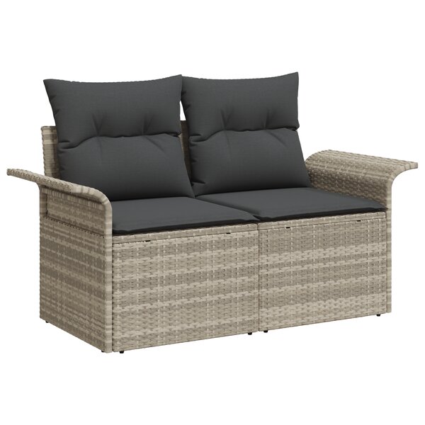 vidaXL Canapé de jardin 2 places avec rangement et coussins gris clair en poly rattan