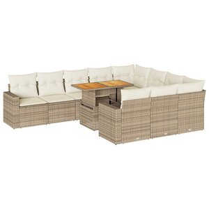 vidaXL Salon de jardin 11 Pièces avec coussins beige résine tressée
