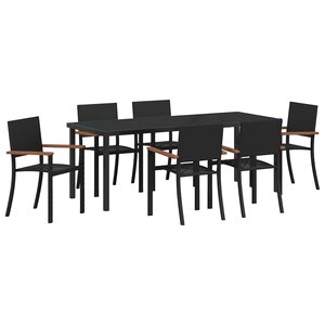 vidaXL Ensemble de salle à manger pour jardin 7 Pièces Noir