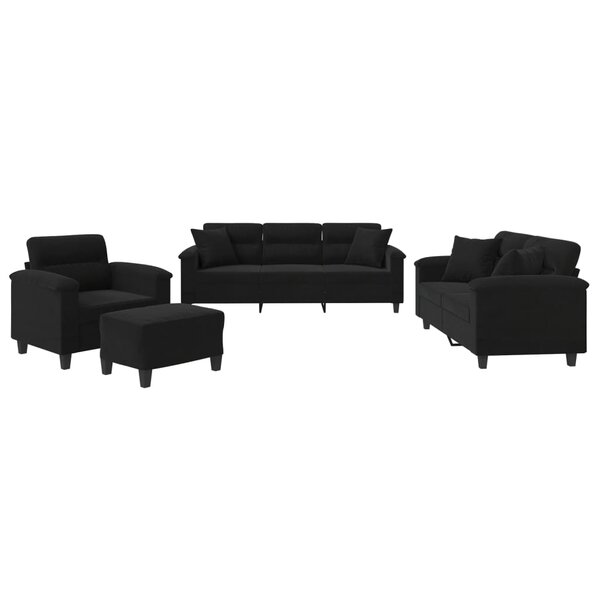 vidaXL Ensemble de canapés 4 Pièces avec coussins Noir Tissu microfibre