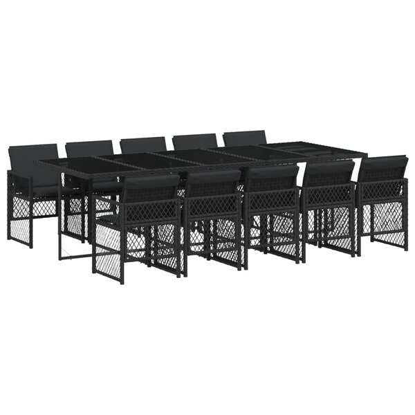 vidaXL Ensemble à manger de jardin 11 Pièces coussins noir résine tressée