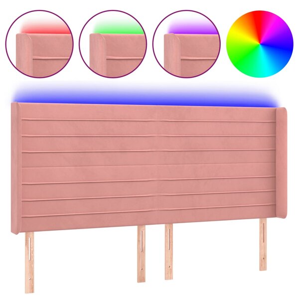 vidaXL Tête de lit à LED Rose 183x16x118/128 cm Velours