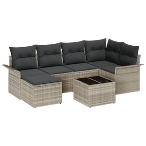 vidaXL Ensemble de Canapés de Jardin 7 Pièces avec Coussins Gris Poly Rattan