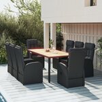 vidaXL Ensemble à manger de jardin 9Pièces coussins noir résine tressée