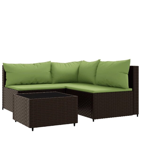 vidaXL Salon de jardin 4 Pièces avec coussins Marron Résine tressée