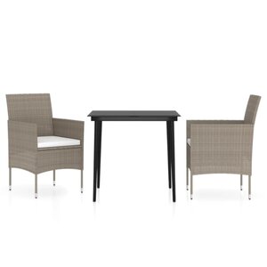 vidaXL Ensemble à manger de jardin avec coussins 3 Pièces Beige et noir
