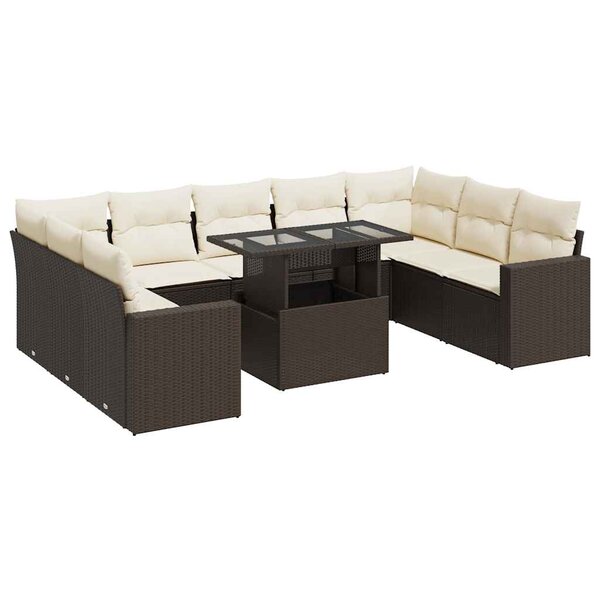 vidaXL Salon de jardin 10 Pièces avec coussins marron résine tressée