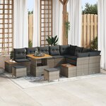 Ensemble de canapé de jardin de 12 pièces avec coussins en polyrotin gris