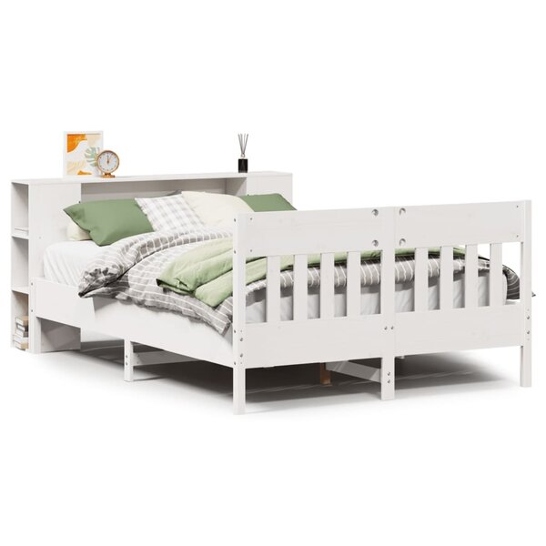 vidaXL Lit bibliothèque sans matelas blanc 150x200 cm bois pin massif