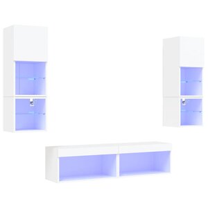 vidaXL Unités murales TV avec LED 6 Pièces blanc bois d'ingénierie