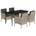 vidaXL Ensemble à manger de jardin et coussins 5 Pièces gris clair rotin