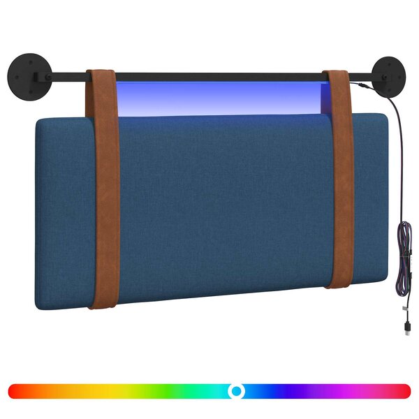 vidaXL Tête de lit suspendue Avec lumière LED Bleu PU antique