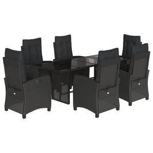vidaXL Ensemble à manger de jardin coussins 7Pièces Noir Résine tressée