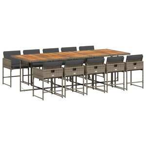 vidaXL Ensemble à manger de jardin 11Pièces avec coussins gris poly rotin