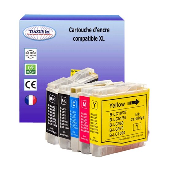 T3AZUR- Lot de 5 Cartouches compatibles avec Brother LC1000 XL pour Brother DCP130C  DCP135C  DCP150C  DCP153C  DCP155C