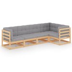 Salon de jardin meuble d'extérieur ensemble de mobilier 5 pièces avec coussins bois de pin massif 02_0016341