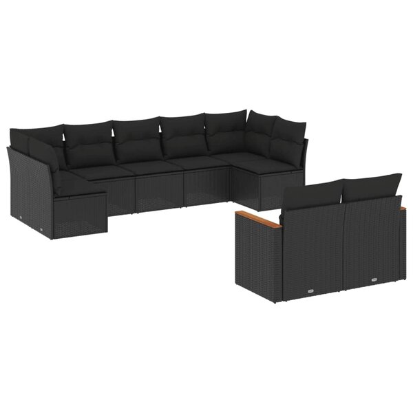 vidaXL Salon de jardin 9 Pièces avec coussins noir résine tressée
