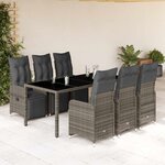 vidaXL Ensemble de bistro de jardin 7 Pièces coussins gris poly rotin
