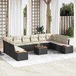 vidaXL Ensemble de canapé de jardin avec coussin 11 Pièces Noir et crème