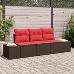 vidaXL Ensemble de Canapés avec coussin 3 Pièces Marron polyrotin
