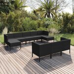 vidaXL Salon de jardin 10 Pièces avec coussins Résine tressée Noir