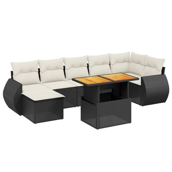 vidaXL Salon de jardin 8 Pièces avec coussins noir résine tressée