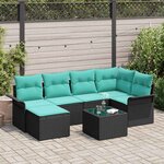 vidaXL Ensemble de canapé de jardin avec coussin 7 Pièces Noir Poly rotin