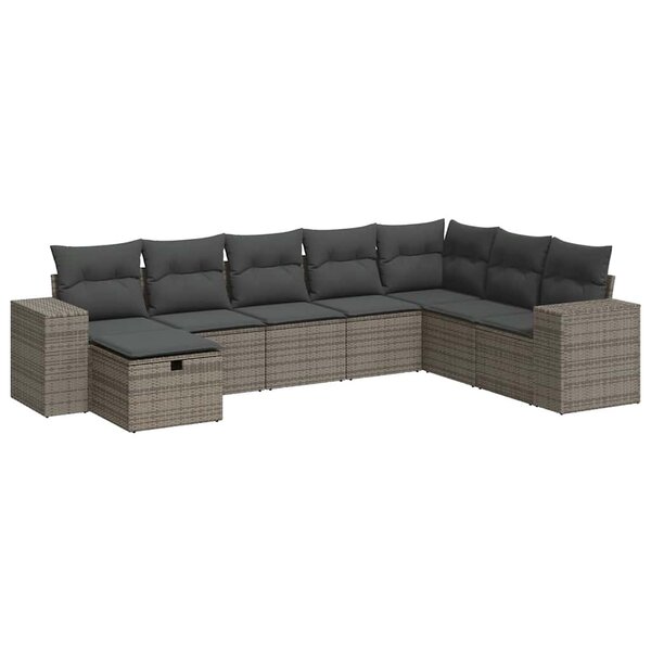 vidaXL Salon de jardin 8 Pièces avec coussins gris résine tressée