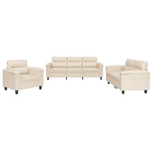 vidaXL Ensemble de canapés 3 Pièces avec coussins beige tissu microfibre